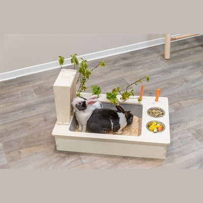 Trixie Mit Futterschale / Wasserschale / Heuraufe Holz Natur