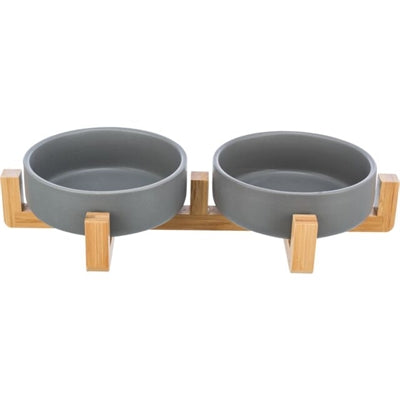 Trixie Trinkschale Set Keramik Grau / Holz