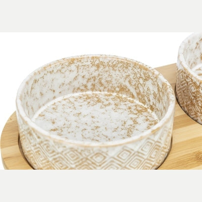 Trixie Set Futternapf / Wassernapf Keramik / Bambus Weiss / Natur
