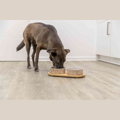 Trixie Set Futternapf / Wassernapf Keramik / Bambus Weiss / Natur