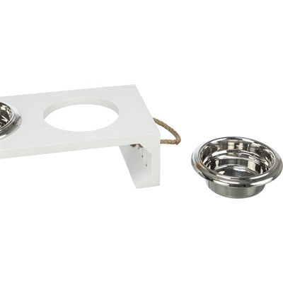 Trixie Be Nordic Set Fressnapf/Wassernapf Holz/Edelstahl Weiss