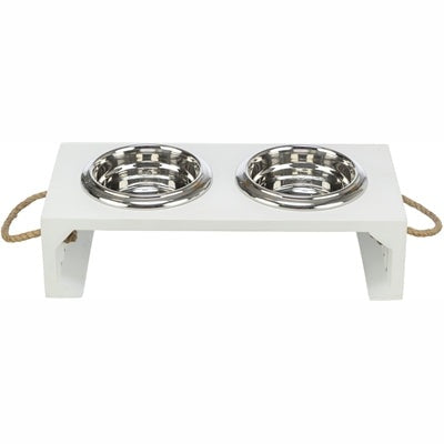 Trixie Be Nordic Set Fressnapf/Wassernapf Holz/Edelstahl Weiss