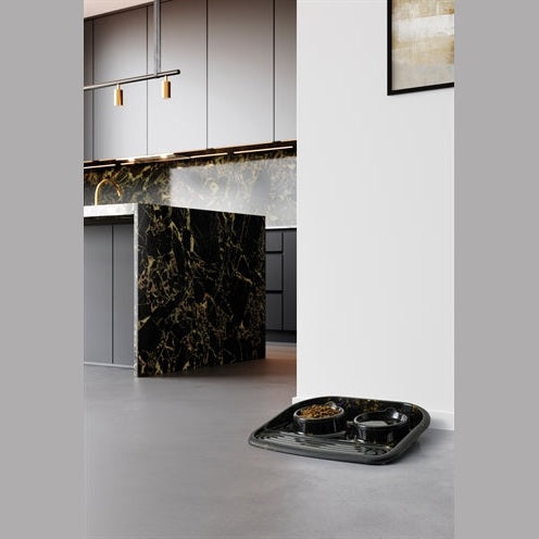 Savic Butler Futter- Und Trinkschale Mit Tablett Marmor Schwarz/Gold